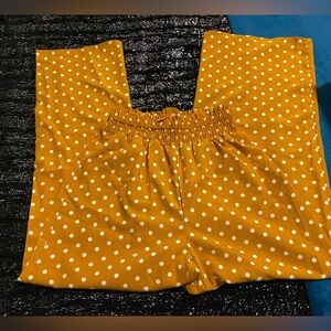 Yellow and white polka dot print high-waisted wide leg pants